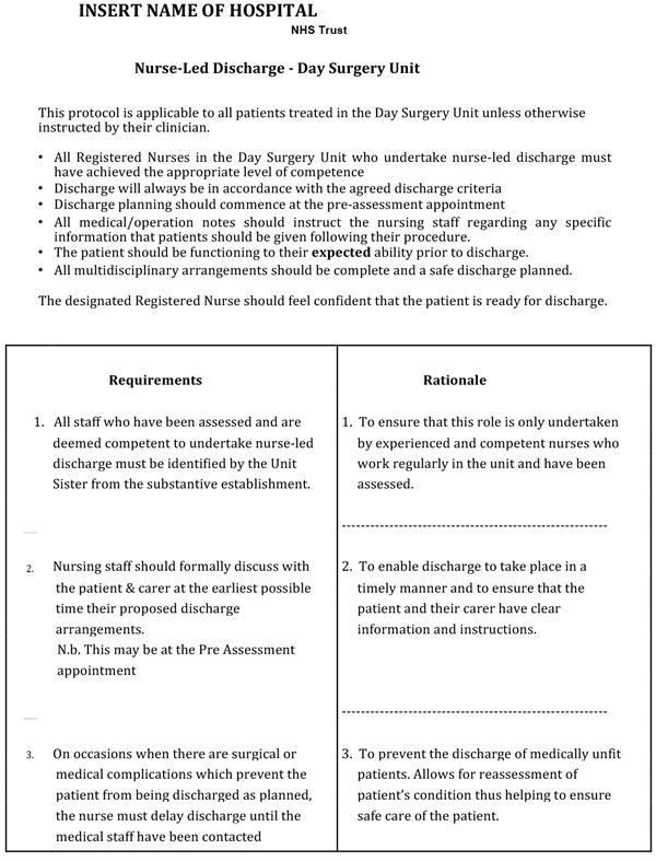 Competency Assessment for Nurse Led Discharge